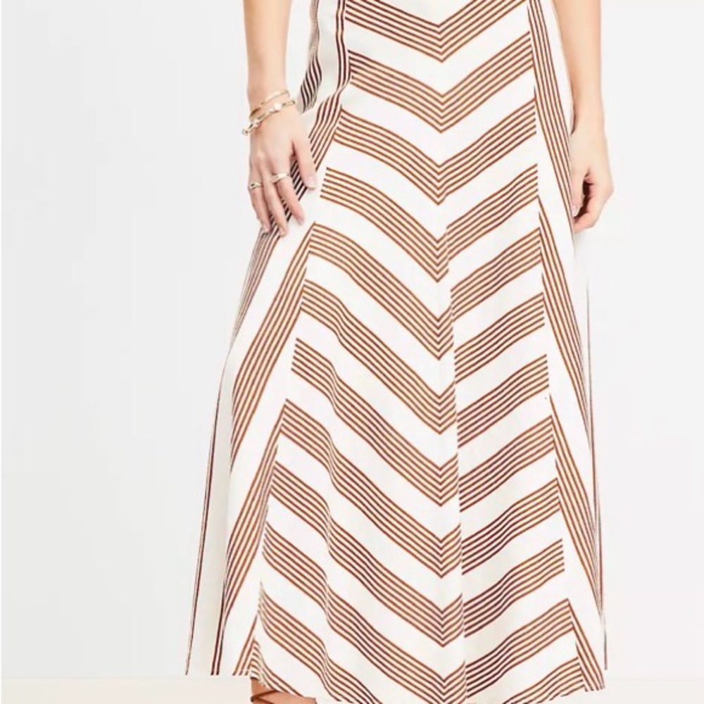 LOFT A-Line Skirt with Brown and White Stripes